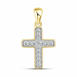 Cruce din aur galben cu Cubic Zirconia Incolor
