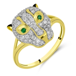 Inel din aur galben cu pietre Cubic Zirconia Incolor, Cubic Zirconia Verde