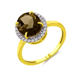 Inel din aur galben cu pietre Cubic Zirconia Incolor, Cuarț fumuriu