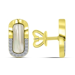 Cercei Pusete din aur galben cu pietre Diamant, Sidef Alb