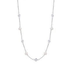 Colier din argint  cu pietre Cubic Zirconia Incolor, Perla Albă