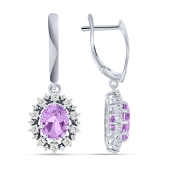 Cercei Suspendați din argint  cu pietre Cubic Zirconia Incolor, Ametist și Opal (sintetic)