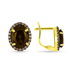 Cercei din aur galben cu pietre Cubic Zirconia Incolor, Cuarț fumuriu