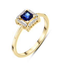 Inel din aur galben cu Cubic Zirconia Incolor, Cubic Zirconia Albastru