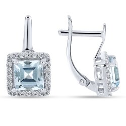 Cercei din argint  cu pietre Cubic Zirconia Incolor, Topaz albastru